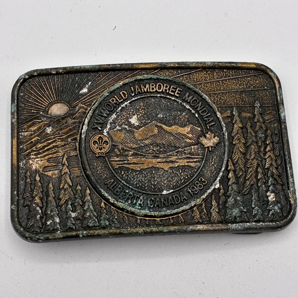 Vintage XV World Jamboree Mondial 1983 Alberta Canada Scout Belt Buckle Souvenir